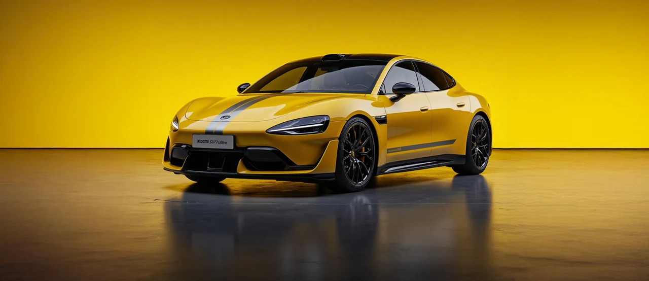 Yellow Xiaomi SU7 Ultra on a yellow background